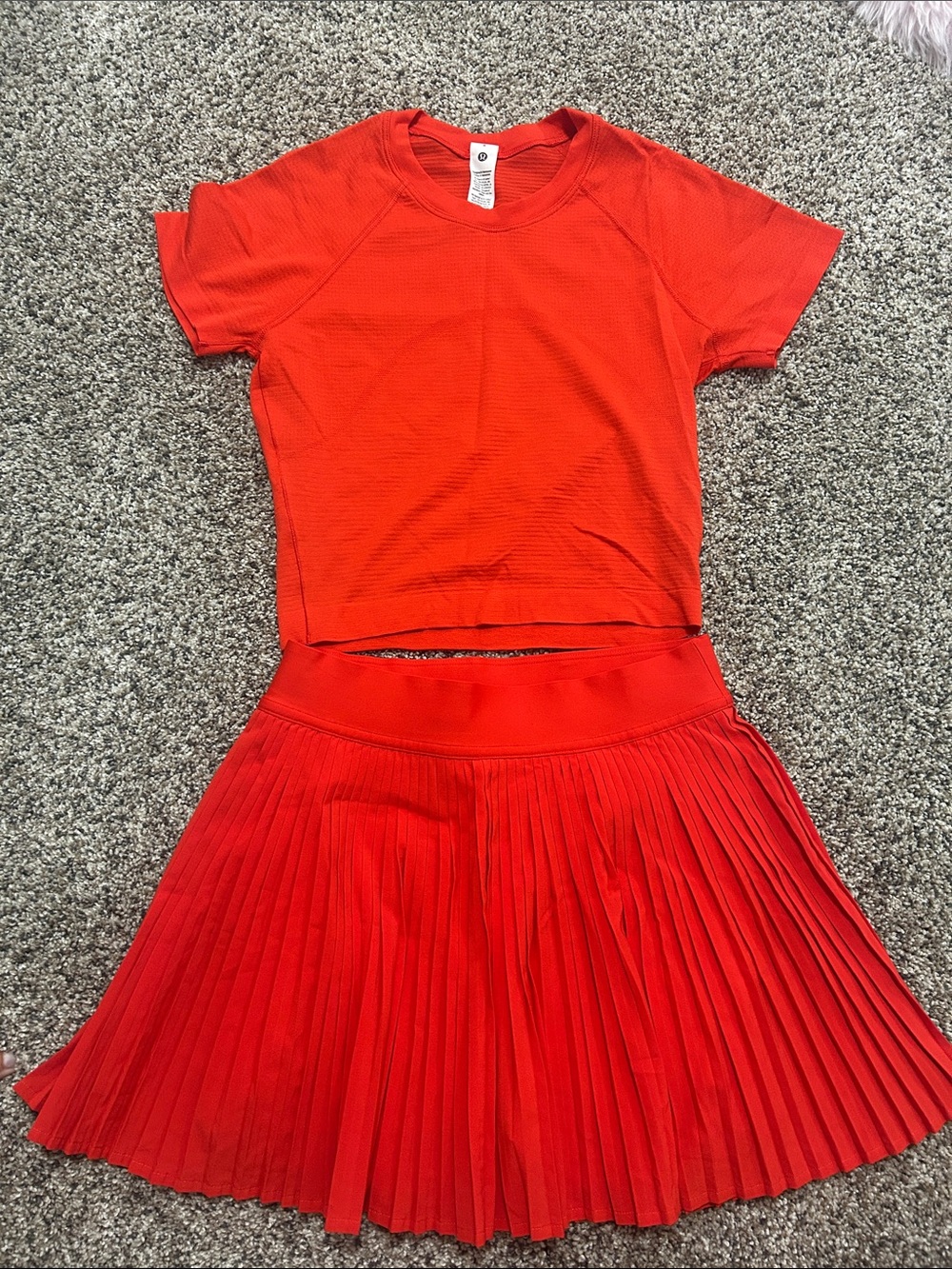 Lululemon Red Two-Piece Crop Top & Pleated Skirt Set